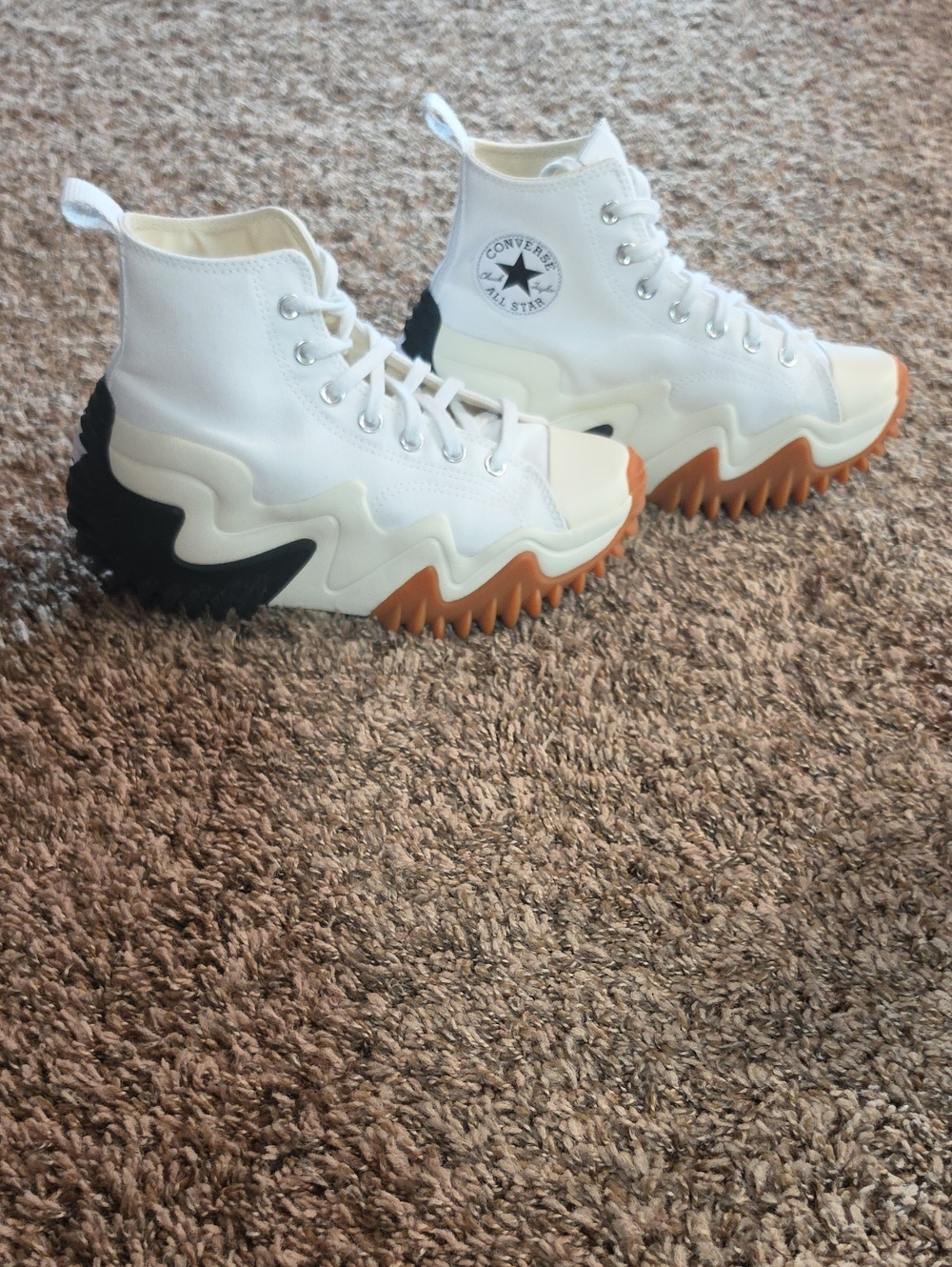 Converse White High Top Sneakers with Black and Gum Orange Accents
